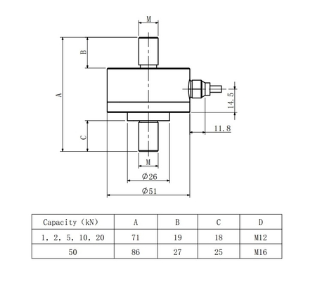 Capteur de pression de piézoélectrique du capteur 1-50 Kn de force de compression de tension d'acier inoxydable 700 ohms